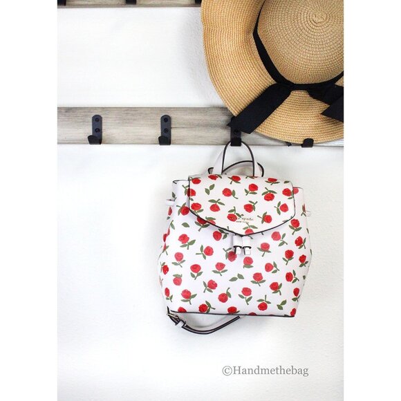 NEW Kate Spade Lizzie Medium Festive Rosette Leather Flap Backpack Shoulder Book - Picture 1 of 7